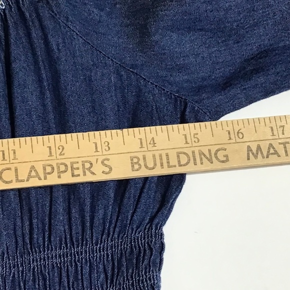 Indigo & Lace Maxi Dress Small Blue Chambray Peasant Smocked Embroidered Tiered - Picture 12 of 16